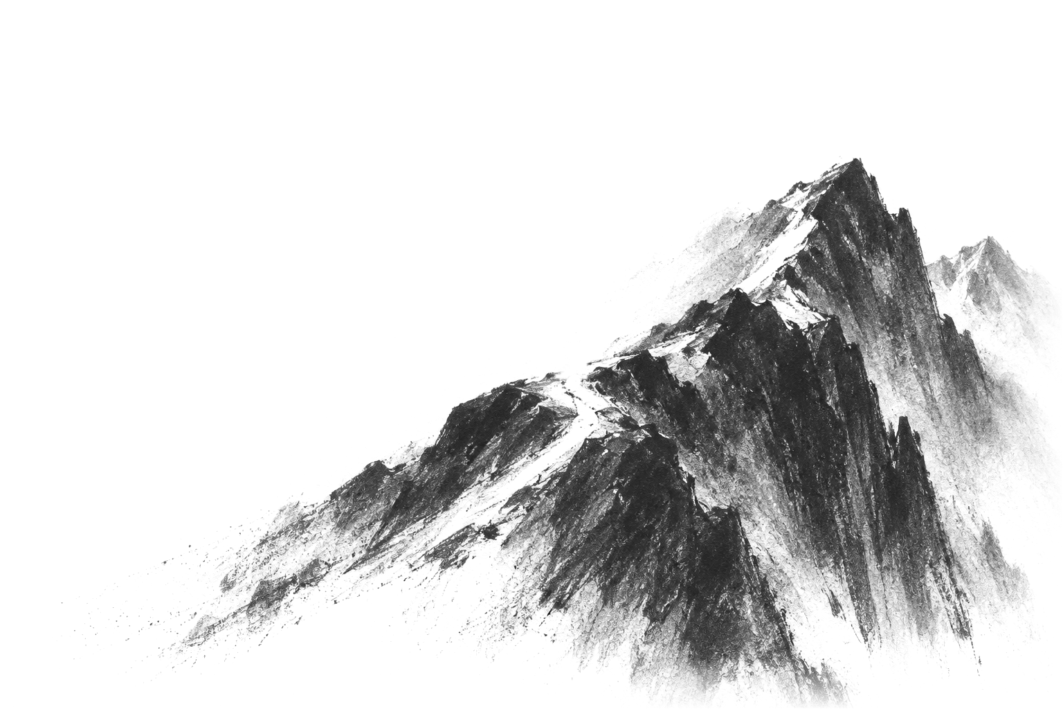 Charcoal drawing: a mountain with a snow trail up its ridge